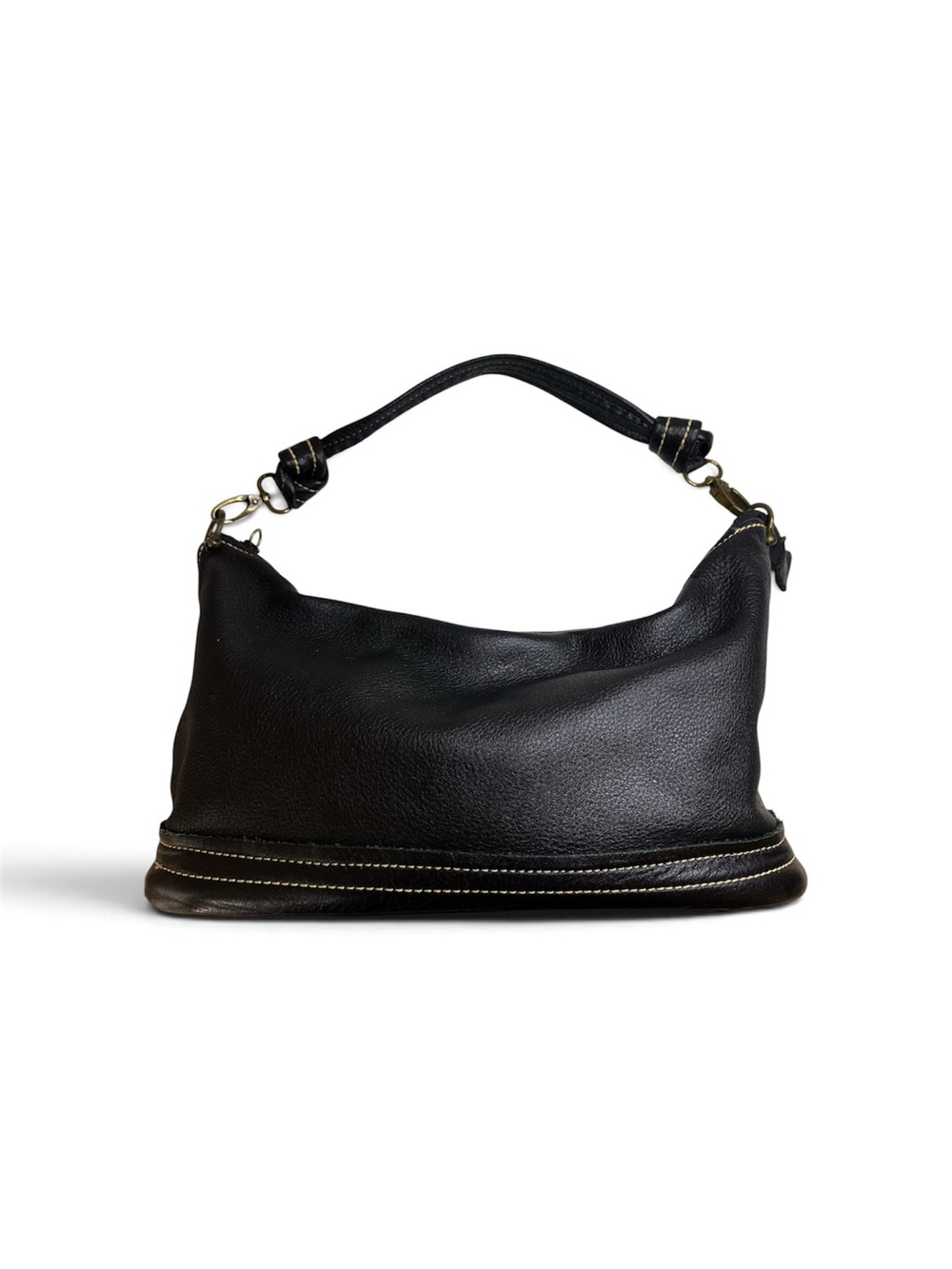 Texas Carpet Baggers Black Leather Structured Wood Base Shoulder Bag